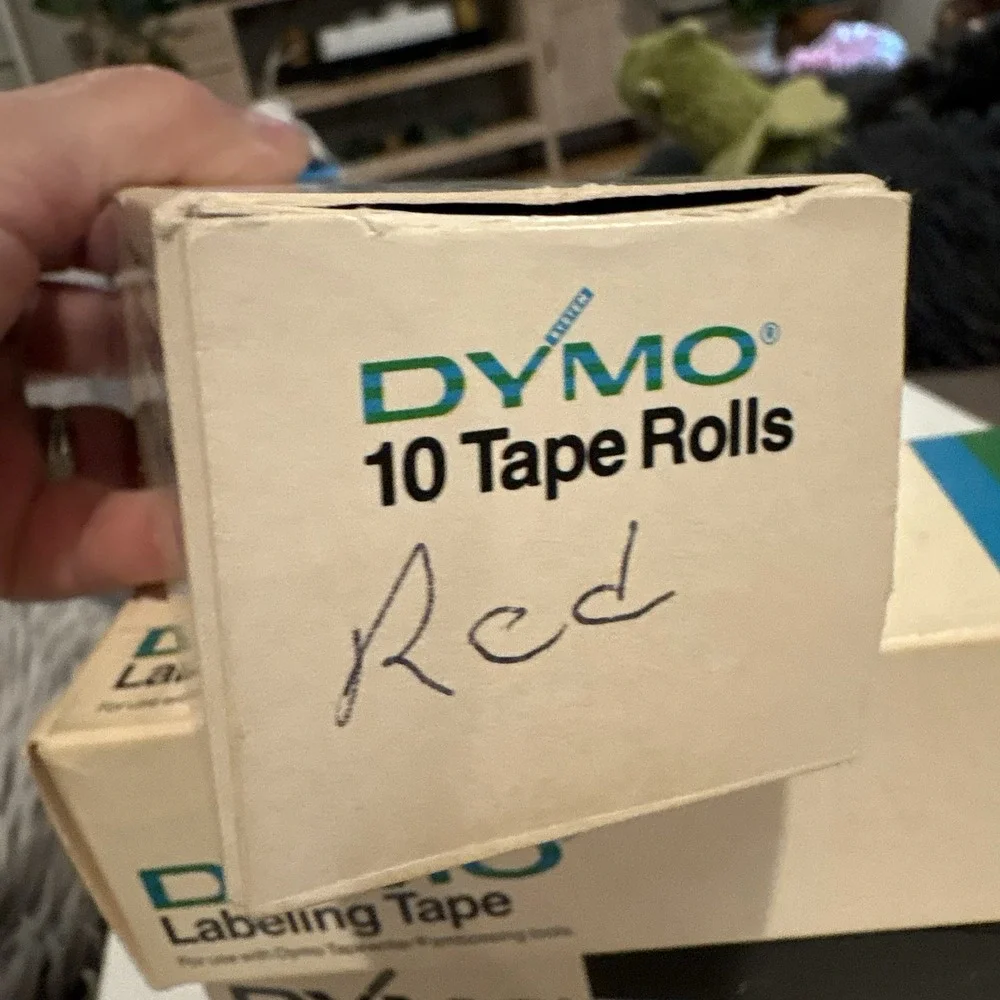 3 Boxes = 24 Rolls Vintage Dymo Labeling Embossing Tape Red & Blue Glossy 1977